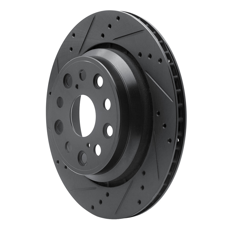 Lexus LS460 Brake Rotor (1) - Rear Left - R1 Concepts - Drilled & Slotted - Black - `07-`17